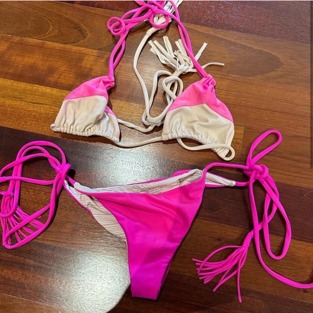 Acacia Swimwear Pink and Cream Triangle Bikini